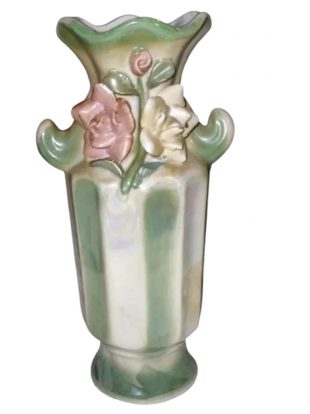 Vintage Spectacular Wild Rose Turquoise and Pink Vase